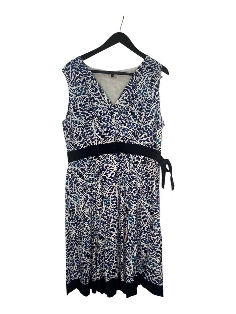 Blue And Black V-Neck Midi, Fit And Flare Dress, Sz 16